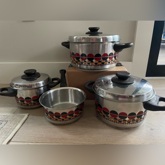 Fissler Vintage MCM solaryme dot Stainless Steel W Germany Pot Set Of 4 w/ lids - Picture 1 of 16